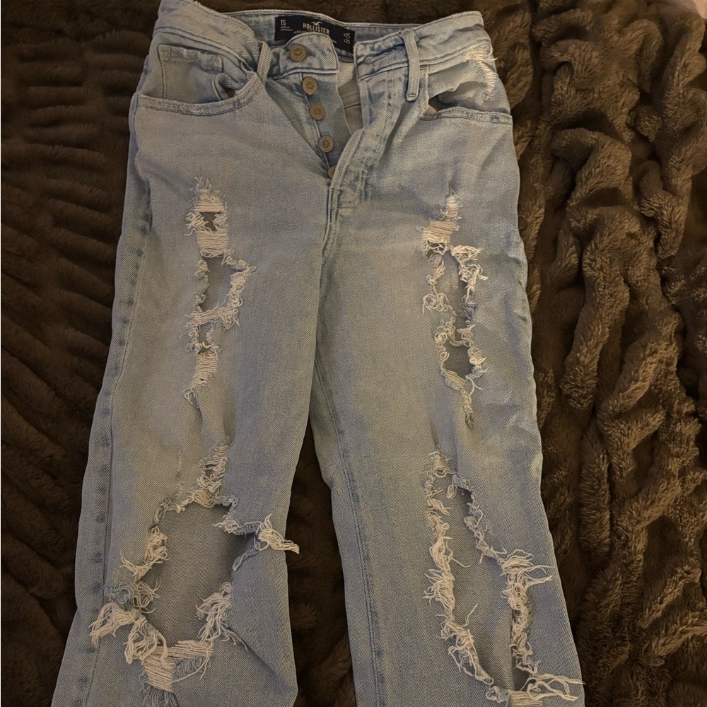 Hollister Light Blue Distressed Straight Leg Jeans
